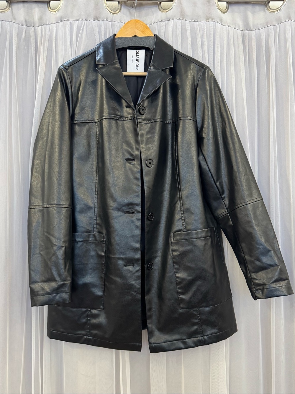 Collusion Short Faux Leather Trench